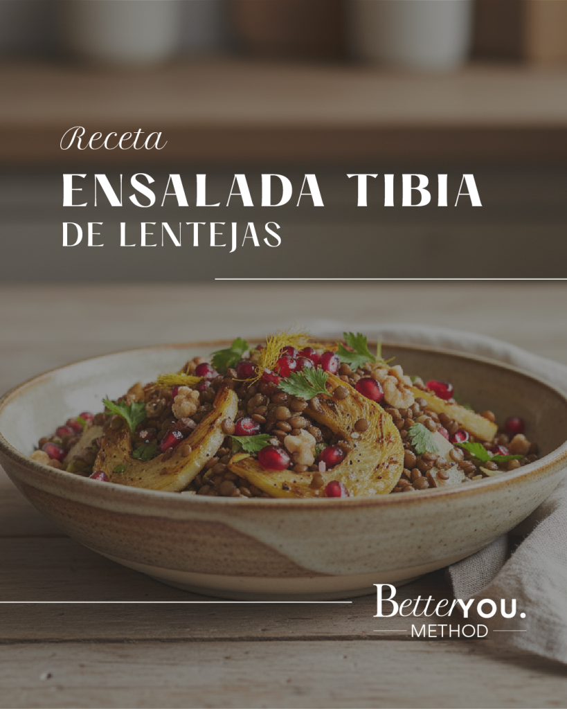 Ensalada tibia de lentejas saludable y nutritiva