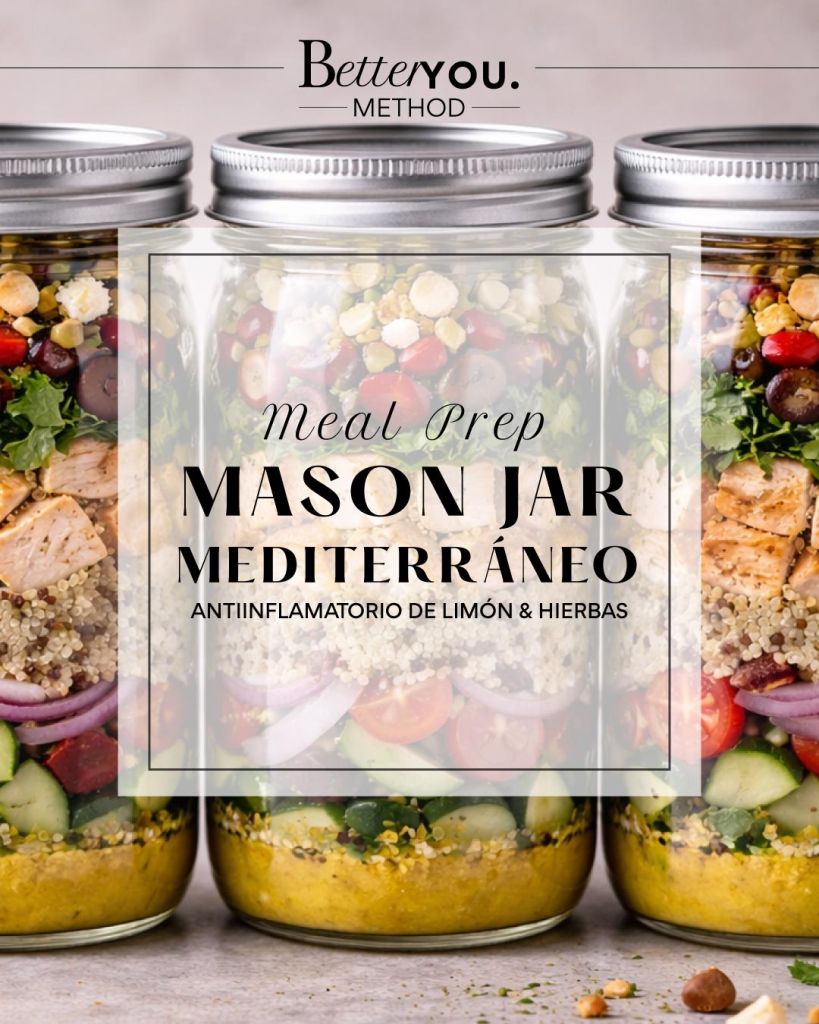 Mason jar mediterráneo saludable fresco