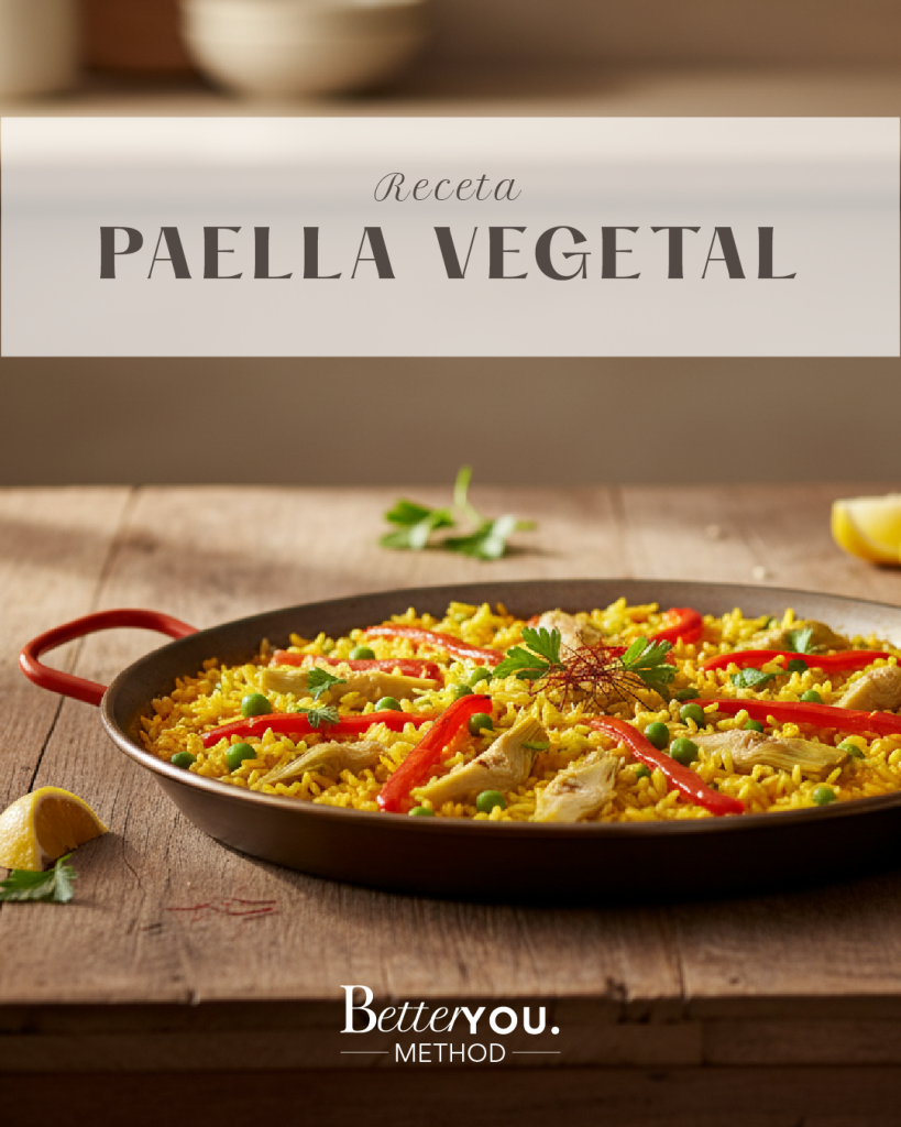 Paella vegetal de azafrán saludable y colorida