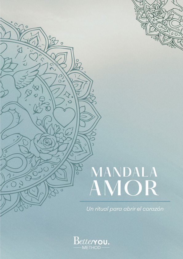 Portada azul con textura y detalles de un mandala enfocado en la energía del amor
