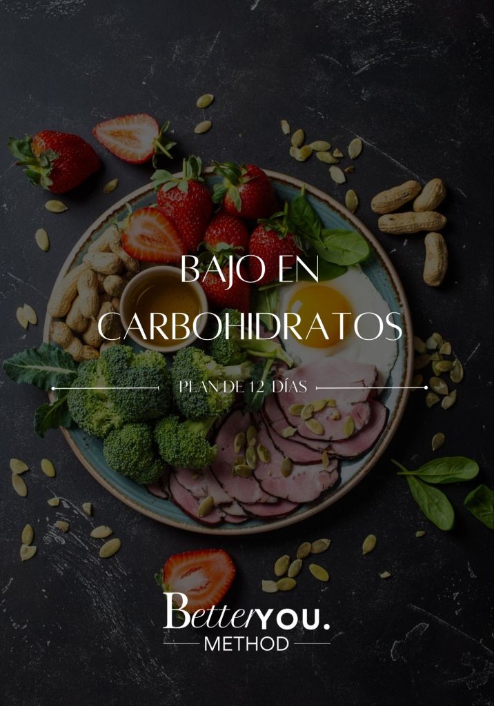 Plato de comida saludable y variado con ingredientes frescos, representando plan 12 días bajo en carbohidratos y alimentación balanceada