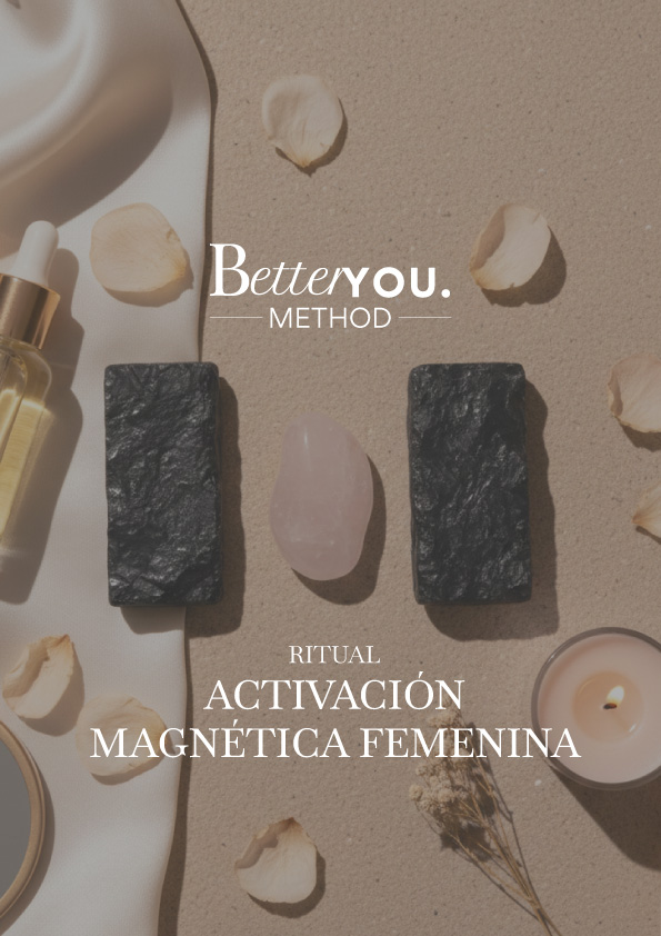 Imanes negros con piedra rosa en ritual de activación magnética femenina