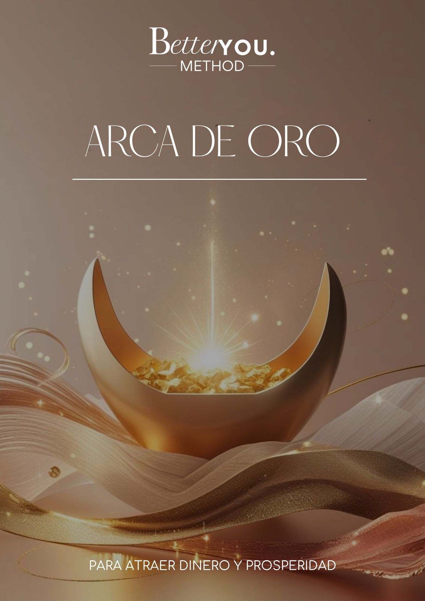 Recipiente de oro con luz brillante en ritual de abundancia