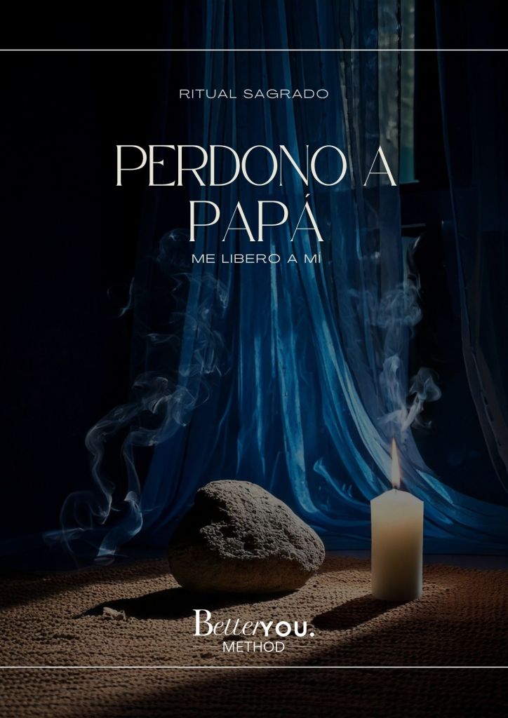 Ventana con cortina azul, vela e incienso en ritual de perdón al padre